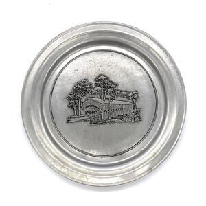 Vtg RWP Wilton Armetale Columbia PA Raised Relief Covered Bridge Pewter Plate